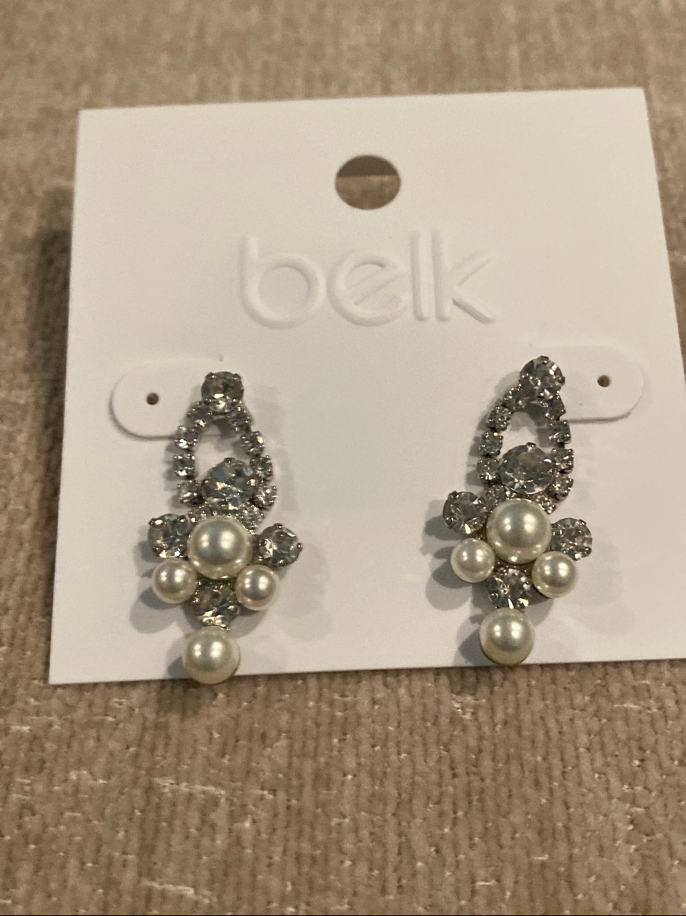 belk Pearl and Silver Crystal Drop Earrings